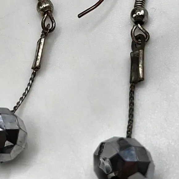 "5/$25" Metallic Silver Disco Ball Dangle Earrings - Picture 3 of 7